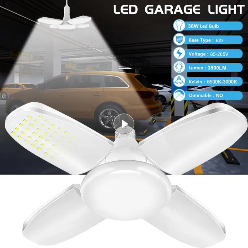 

Светодиодный вентилятор для гаража, регулируемое внешнее освещение, портативная промышленная лампа 38 Вт, светодиодные потолочные светильники для гаража