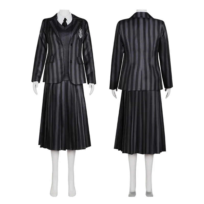 

Series Wednesday Addams Cosplay Costume Women School Uniform Coat Shirt Vest Skirt Tie Suit Halloween Christmas Party Outfits