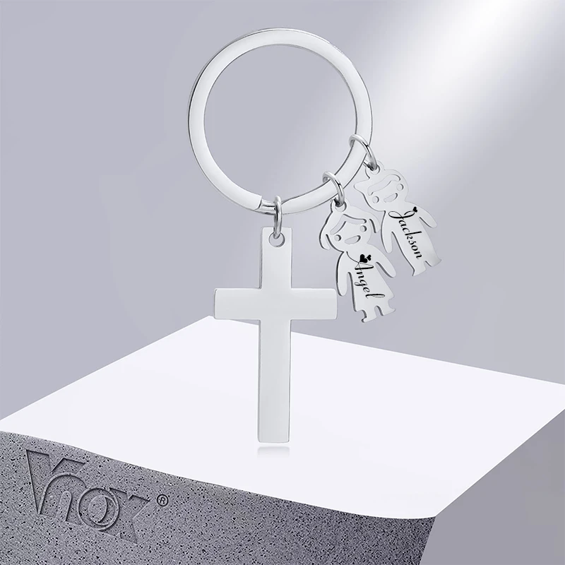 

Vnox Free Custom Boys Girls Name Family Love Key Chains for Men Father Gift Jewelry,Stainless Steel Cross Keyring