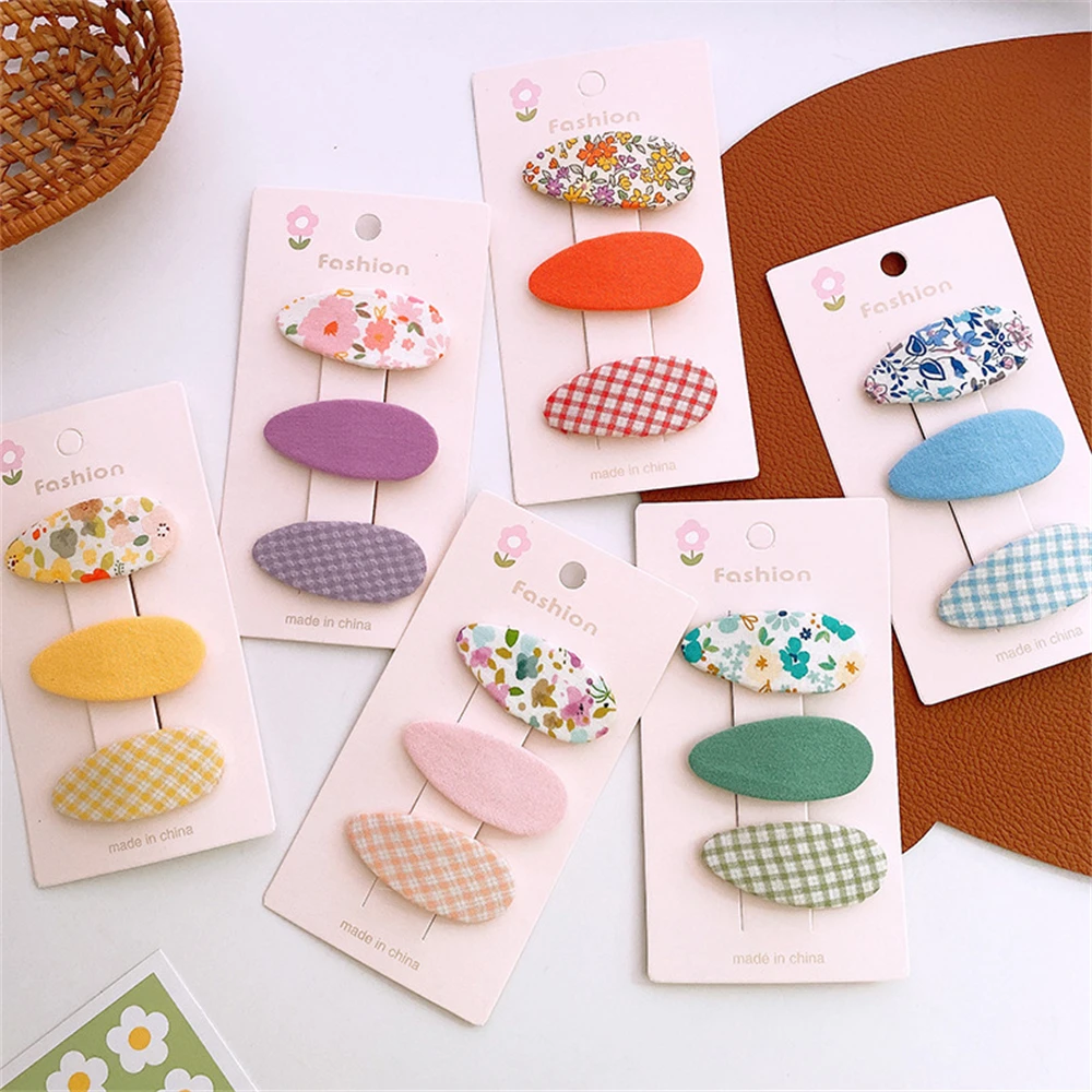 

Fashion Women Flower Cloth Hairpins Cute BB Clip Kids Children Colorful Sweet Princess Hair Accessories For Girls 3 Pcs/lot