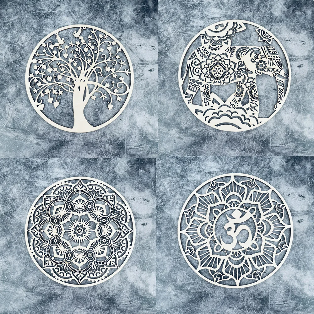 

1PC Wooden Flower Of Life Natural Symbol Chakra Carved Coaster Wall Sign Sacred Geometry Ornaments Home Kitchen DIY Decoration
