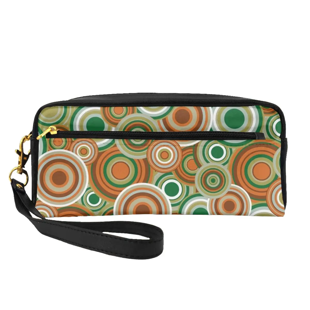 

Retro 70s Circles Leather Storage Organizers Psychedelic Pattern Couples Makeup Bag Large Capacity For Necessaries Cosmetic Bags
