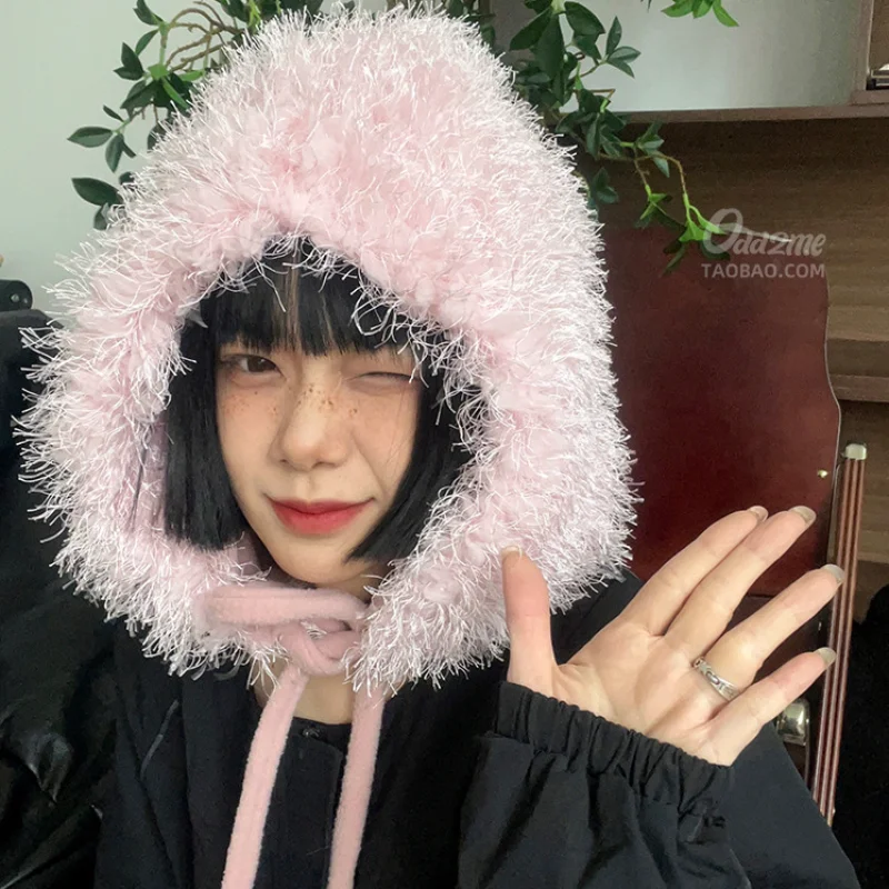 

Большая плюшевая женская шапка, японские милые крутые облегающие шапки с большой окружностью головы для мужчин, термозащитная кружевная шапка-бомбер с ушами