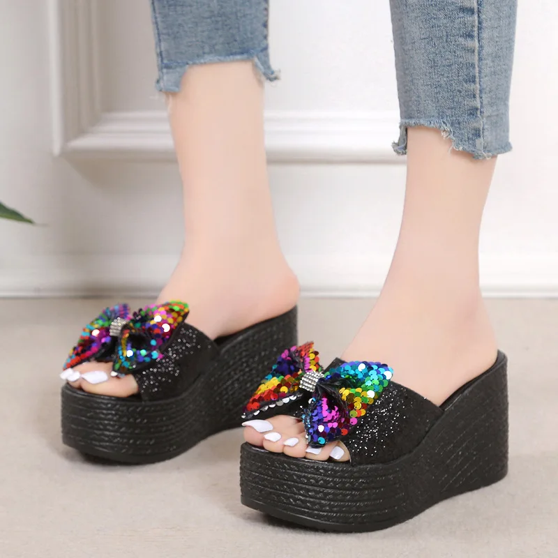 

2022 Women Sandals Platform Sandals Shoes Women Summer Sandals Slipper Indoor Outdoor Beach Shoes Female Bow Bling Slippers