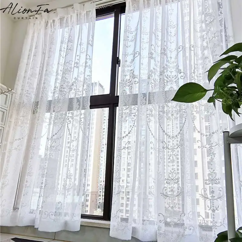 

Embroidered Floral Tulle Curtains for Living Room Europe Sheer Yarn Curtain Window Transparent For Bedroon Kitchen Blinds Decor