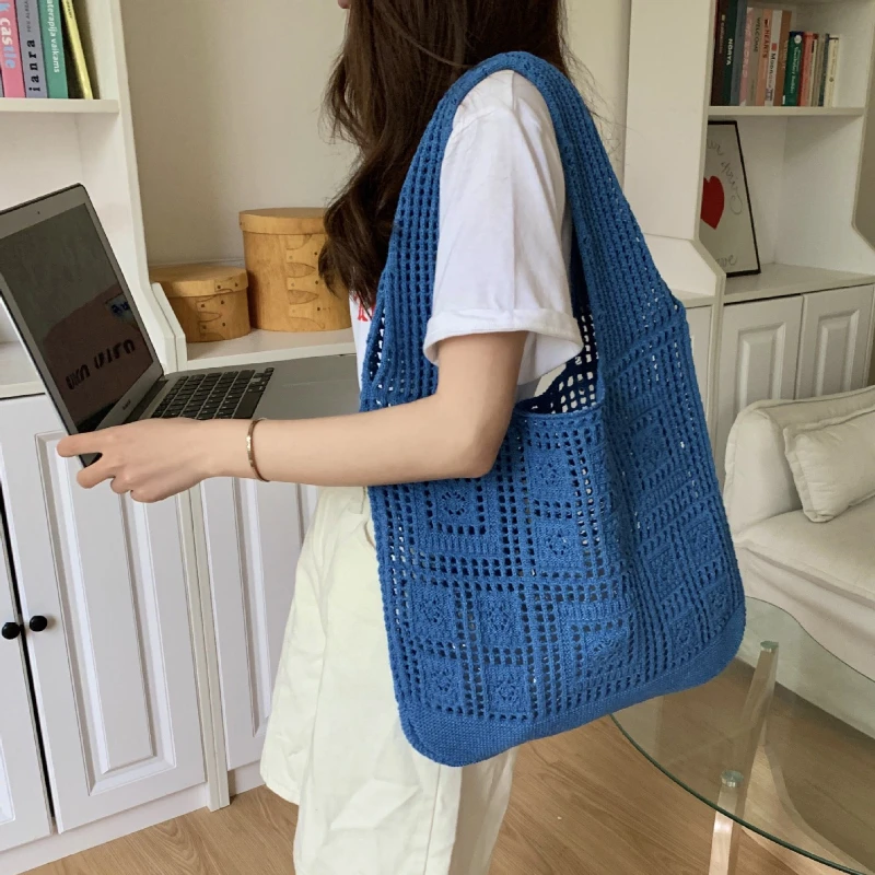 

Модная сетчатая простая тканая сумка-тоут в стиле ретро, Женская винтажная сумка на плечо, вместительная сумка для покупок, сумка для женщин