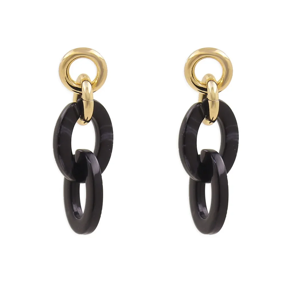 Элегантное длинное модное овальное черное акриловое ожерелье с металлической