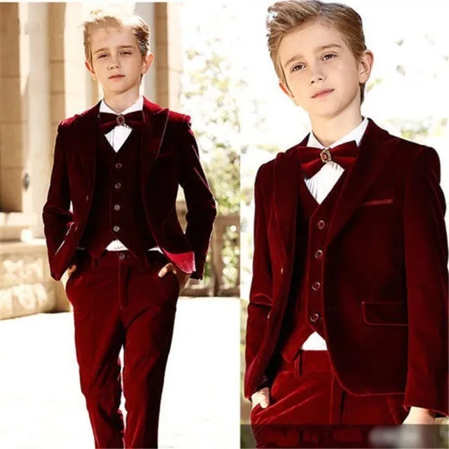 2022 New Velvet Kids Children Wedding Formal Wear Suit Pretty Boy Birthday Party Business Suits 3 Pieces Suits Jacket Pant Vest