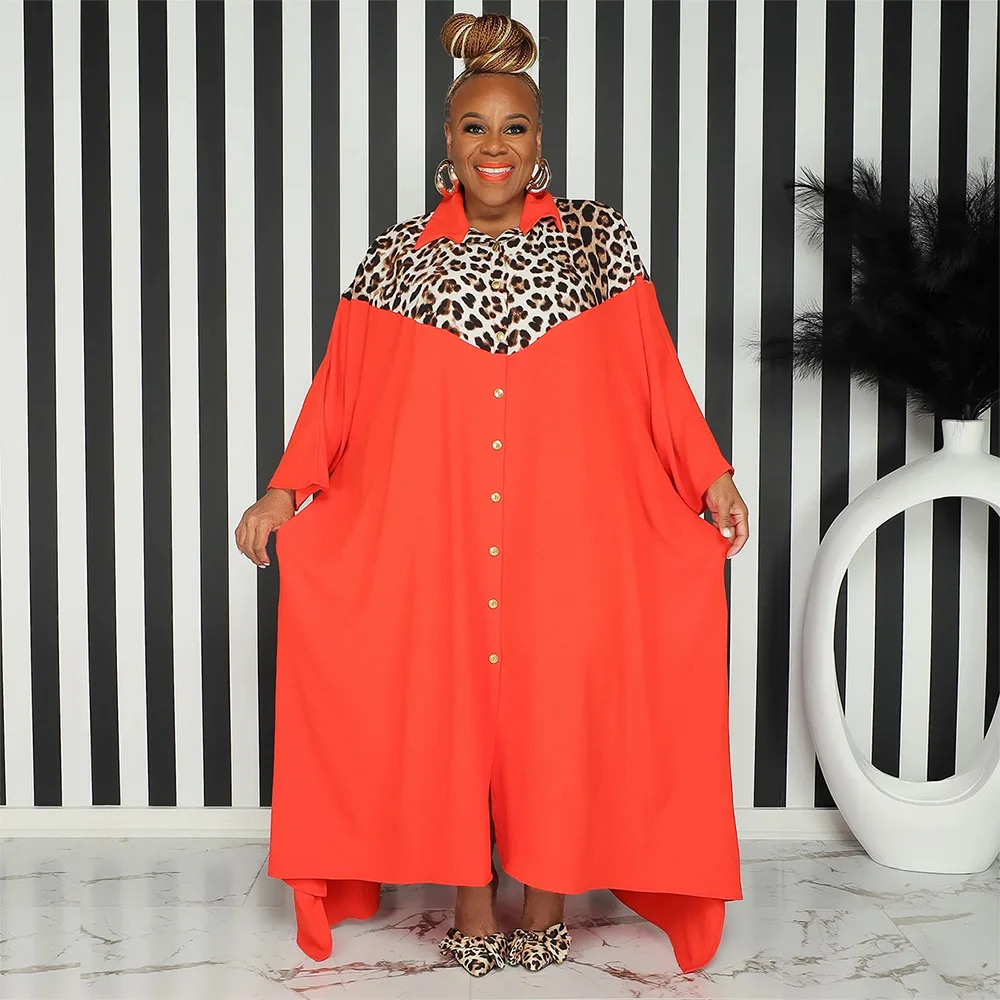 Plus Size Leopard Loose Dress Women Patchwork Pretty Club Cloth Lady Casual Luxury Robe 2023 Summer Trendy Evening New In Dress