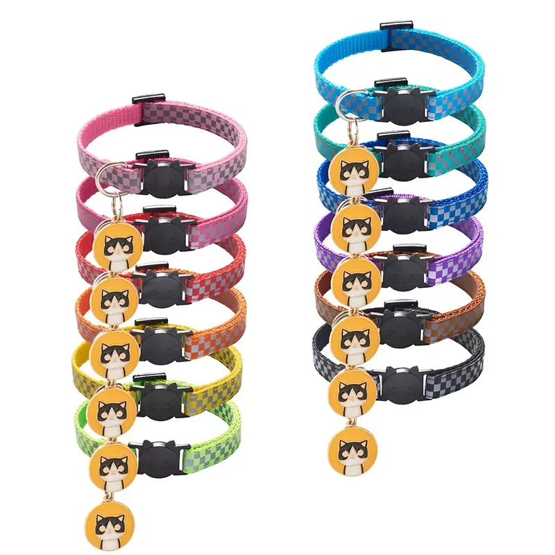 

2023NEW Colors Cats Pendants Pet Collars Outdoor Accessories Grid Adjustable Nylon Buckles Check Reflective Pets Collar Cat Patt