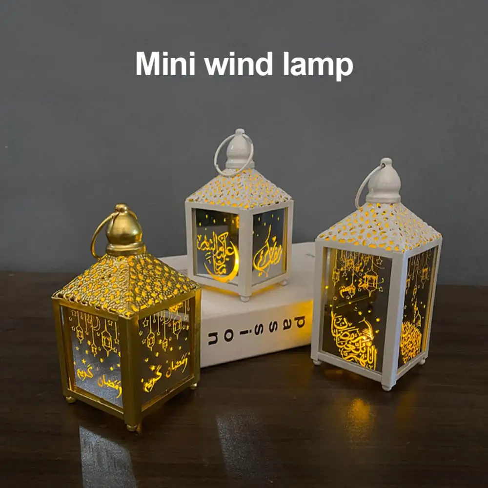 

New Ramadan Lantern With LED Ramadan And Eid Decor For Home Iron Glass Hanging Lantern For Party Eid Mubarak Lights