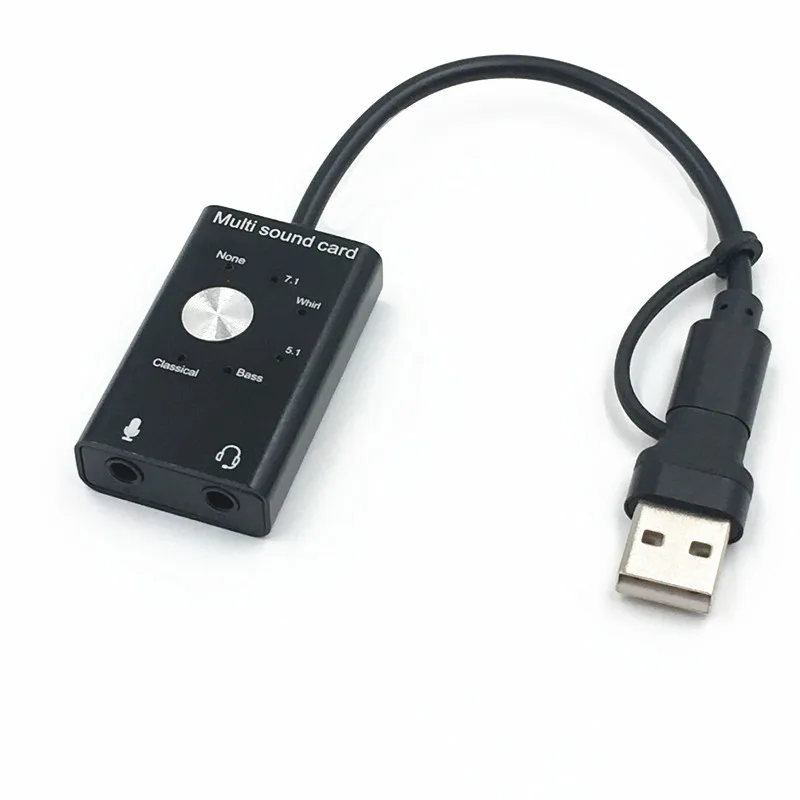 7.1 5.1 USB External Sound Card USB2.0+ Type C To 3.5mm Jack Headphone Microphone Audio Adapter for Windows Mac Linux Android