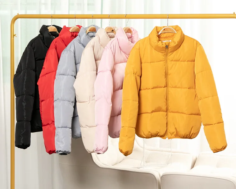 Winter New Women's Warm Cotton Jacket S Solid Color Short Paragraph Bread Clothes Cotton Clothes Standing Collar Cotton Clothes