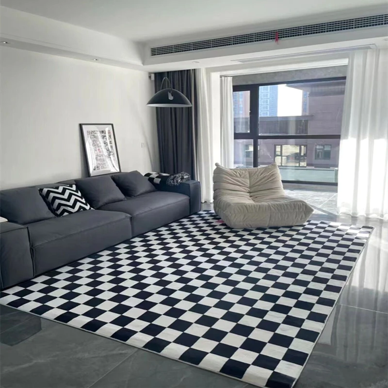 

IG Style Checkerboard Rugs for Bedroom Fashion Living Room Decoration Plaid Carpet Cloakroom Lounge Rug Non-slip Floor Mat