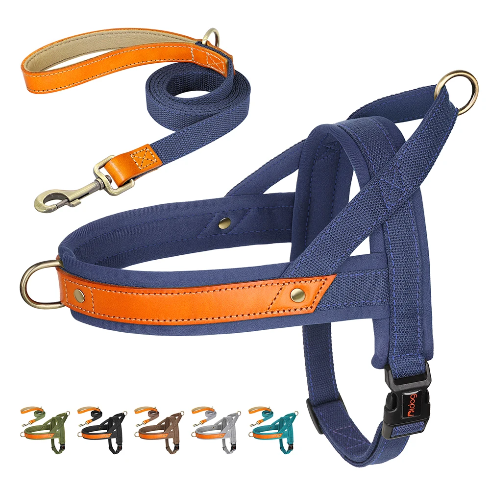 

Nylon Dog Harness Leash Set Leather Dog Harness Vest Rope Soft Padded Pug French Bulldog Vest Lead Durable For Small Large Dogs