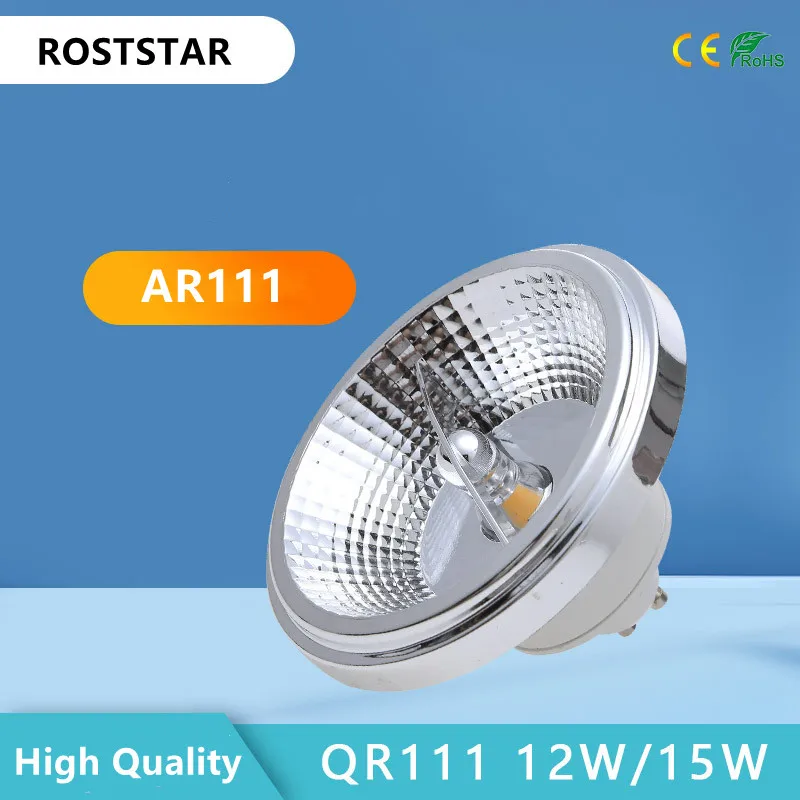 Dimmable COB LED AR111 Lamp Reflector Cup 12W 15W G53 GU10 LED QR111 ES111 LED Spotlight AC85-265V DC12V