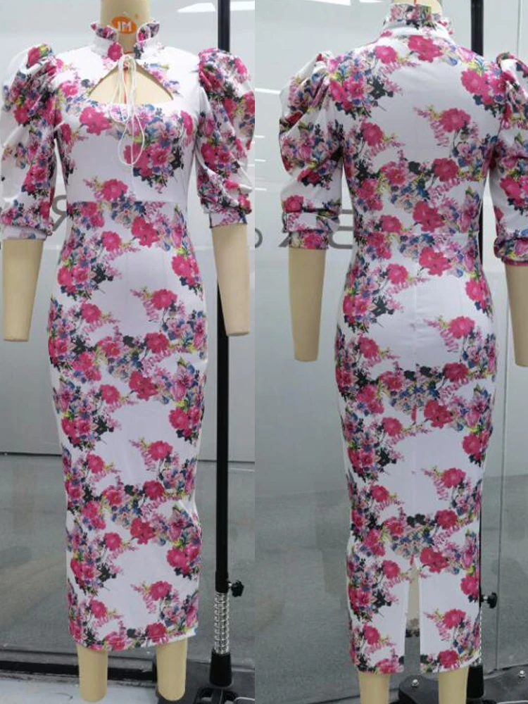Женское платье с рукавами-фонариками и цветочным принтом | Женская одежда