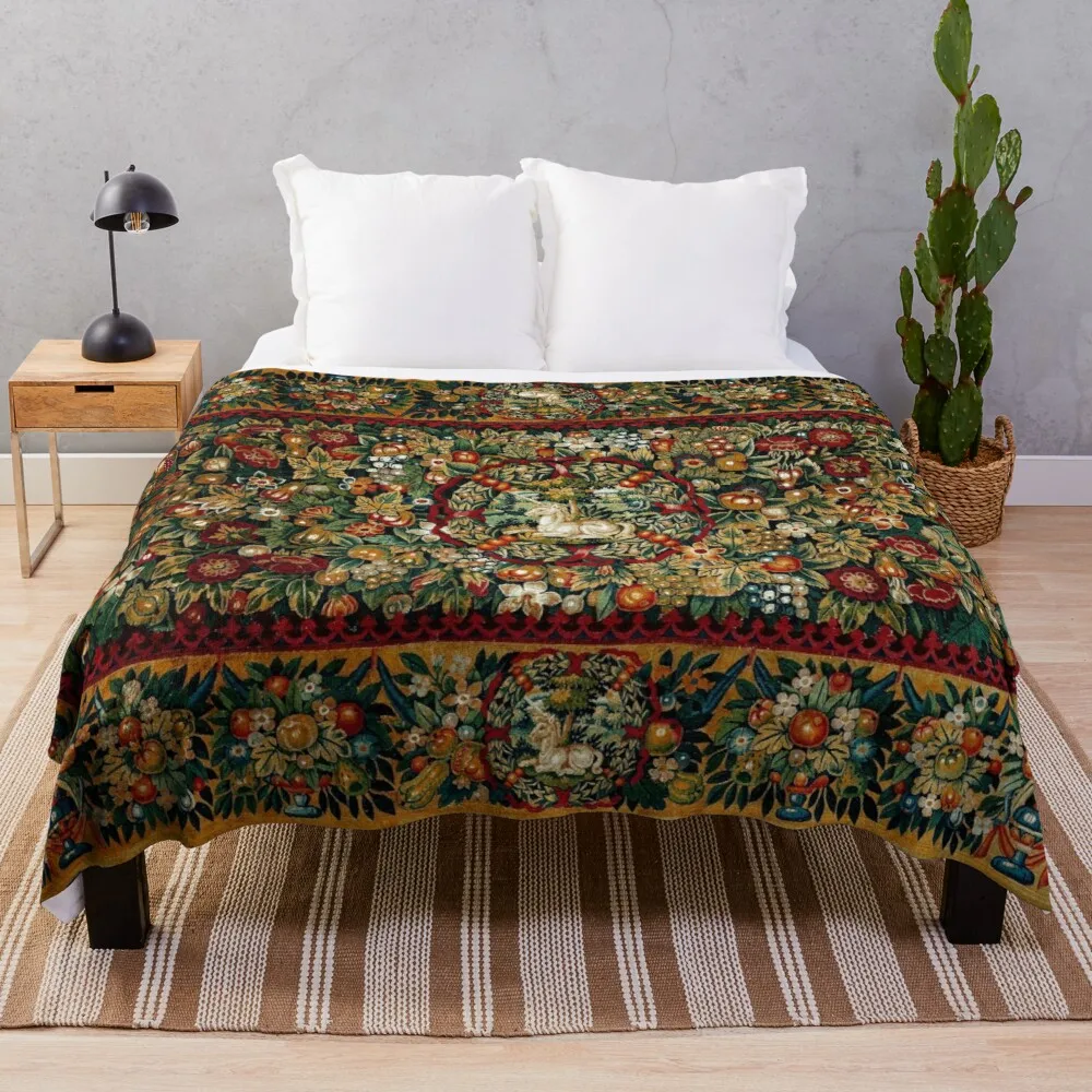

Medieval Unicorn Floral Tapestry Throw Blanket Flannels