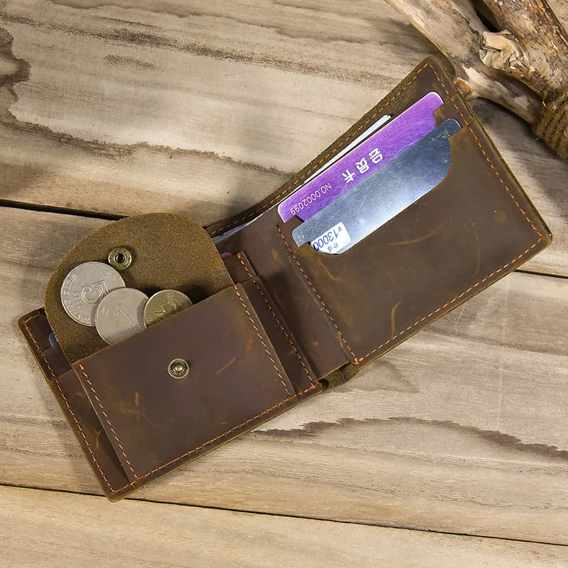 

Crazy Horse Leather Short Wallet For Men Male Vintage Purse Wallet Card Holder Coins Purse Retro Fashion Men Wallet Dropshipping