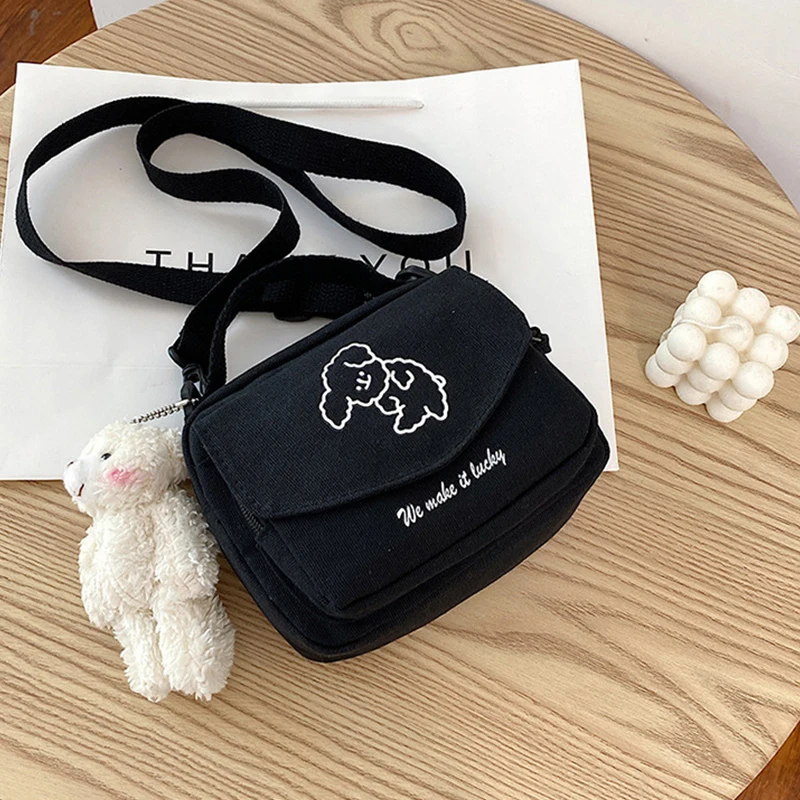 

1PC Korean Ins Version Multifunctional Girl Crossbody Bag Cute Dog One-shoulder Diagonal Mobile Package Canvas Small Square Bag