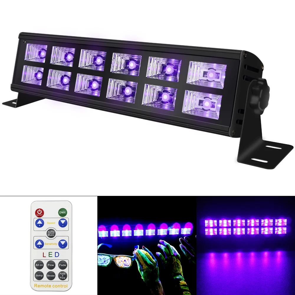 

Double Row 12 LED 36W UV Violet Light with Voice Control/Self-propelled/DMX 512 for Christmas Party/Wall Washer Spotlight