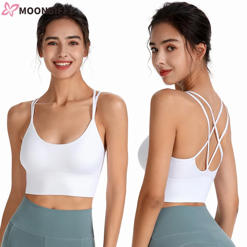 

Womens Seamless Cross Back Sport Bras Padded Strappy Cross Cropped Bras Yoga Crop Top Workout Fitness Bras Bralette Sports Bra