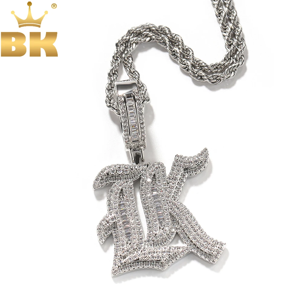 

THE BLING KING Gothic Old English Initial Letter A-Z Pendant Iced Out Cubic Zirconia Charm Choker Necklace Hiphop Jewelry
