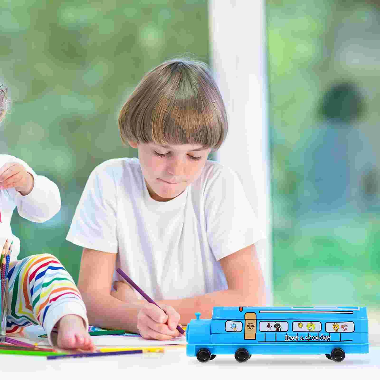 

Metal Case Cartoon Train Shaped Holder Pen Storage Box with Sharpener Stationery Organizer for Kids Students School Supplies