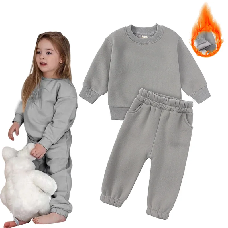 

Children Fleece Warm Winter Autumn Toddler Tracksuits Thicken Cotton Suit Boys Girls Clothes Kids Sport Hoodies Pants 2Pcs/Sets