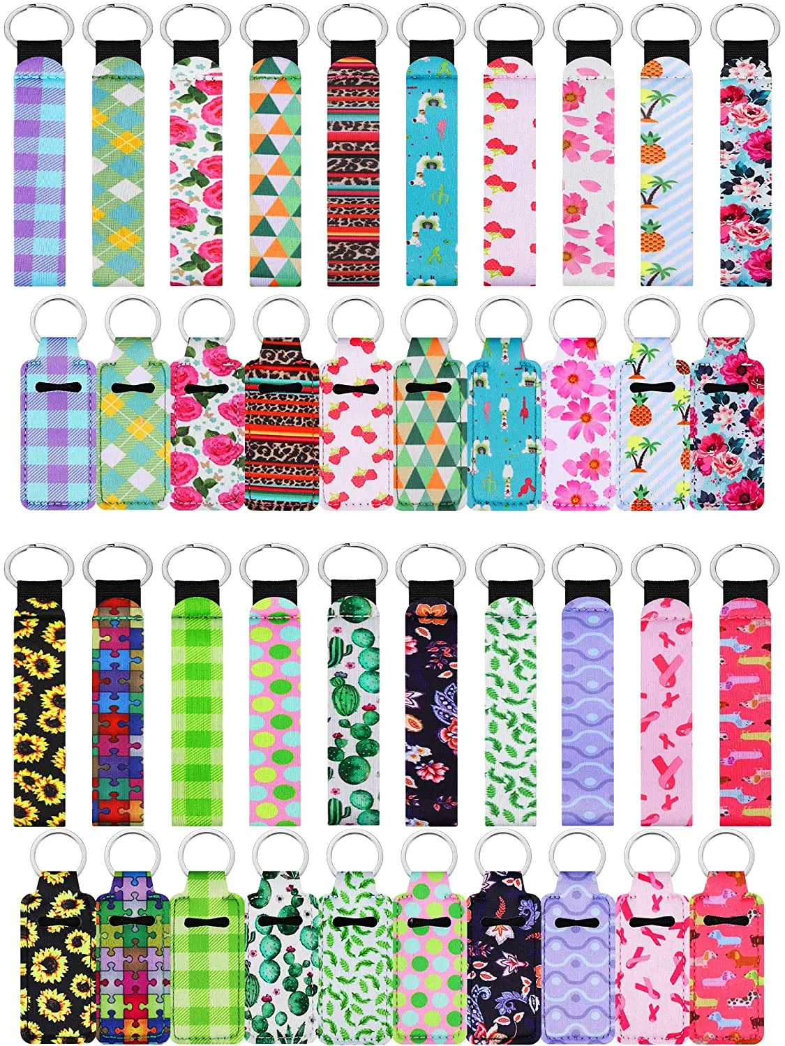 

New Sytle 20set=40pcs Chapstick Holder Keychains Neoprene Wristlet Keychain Lanyards Lipstick Holder Lip Balm Pouch for Girls