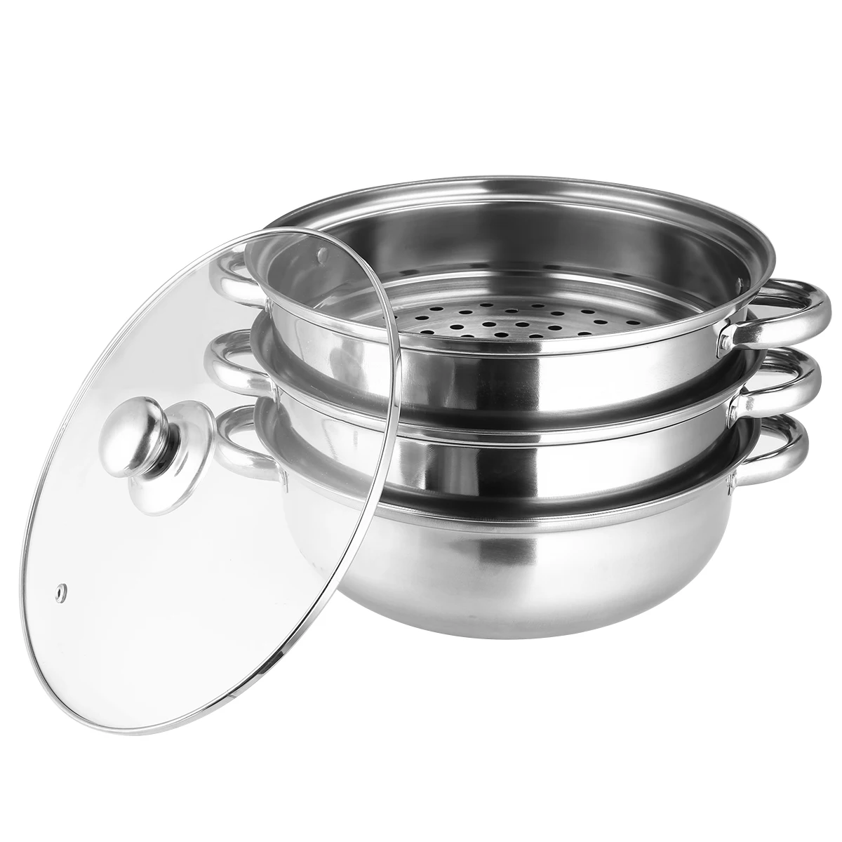 

3Layers Stainless Steel Steamer 27.5 Cm Steamer Induction Steaming Saucepan Pot For Kitchen Steamed Stuffed Bun Fish Cookware