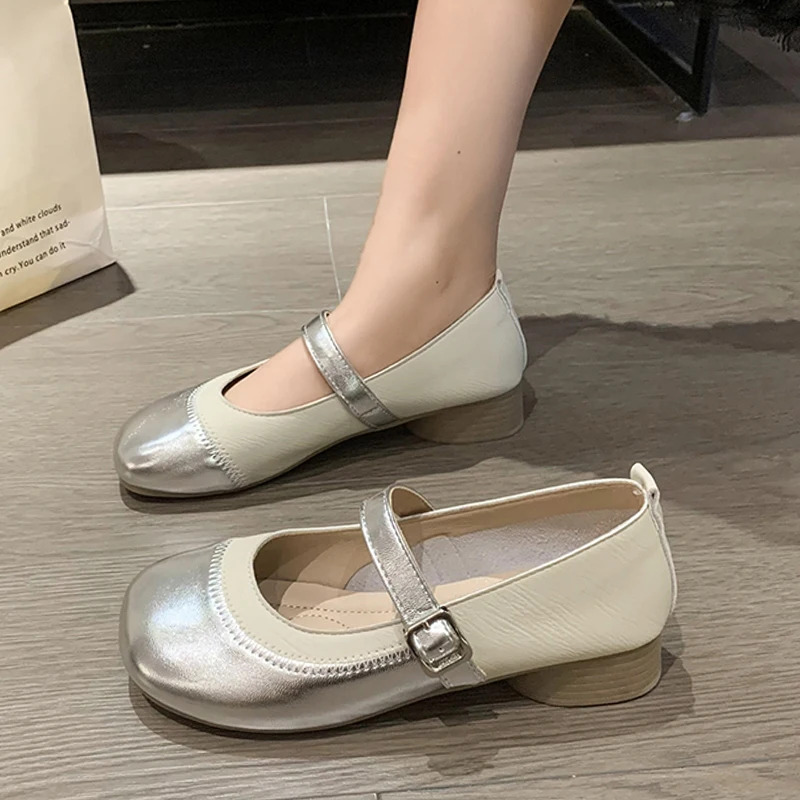 French sle Pailishi Small Coarse Fragrant Sle Sole Shoes Color Single Bean Women 242 New Silver Heel Ma 0 Zhen...