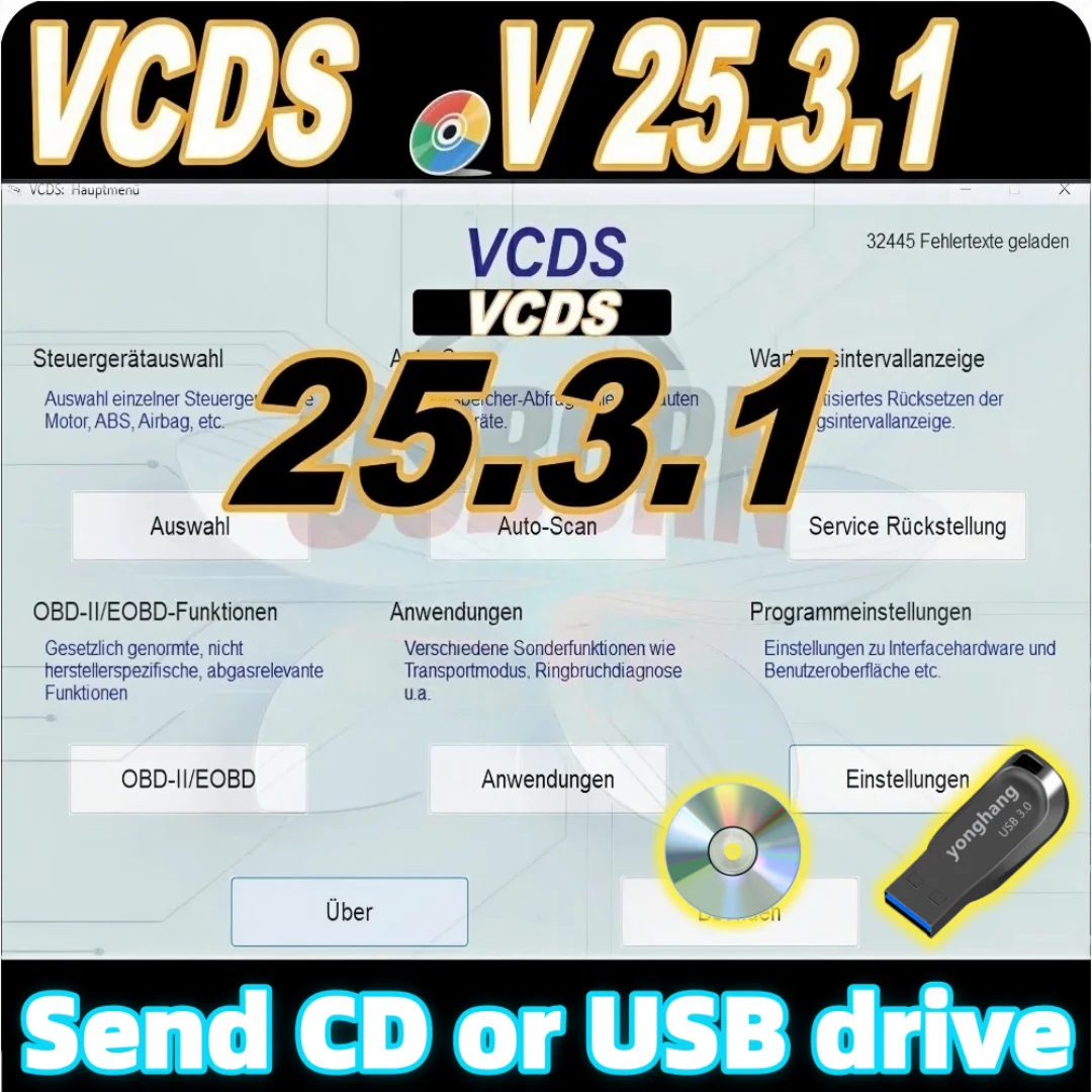 Фото 2025 Новая версия VCDS 25,3 СОГОЛНИТЕЛЬНЫЙ Skaner VAG-COM OBD2 HEX V2 USB ДЛЯ V/W AU/DI Sko/da Se/at Отправьте компакт-диски или USB №1