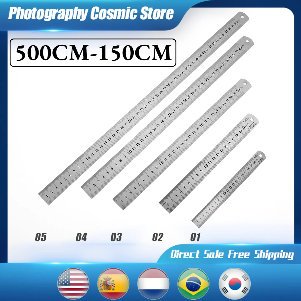 150CM Double Side Stainless Steel Straight Ruler Metric Rule Precision Measuring Tool Stationery Drafting School Office Supplies