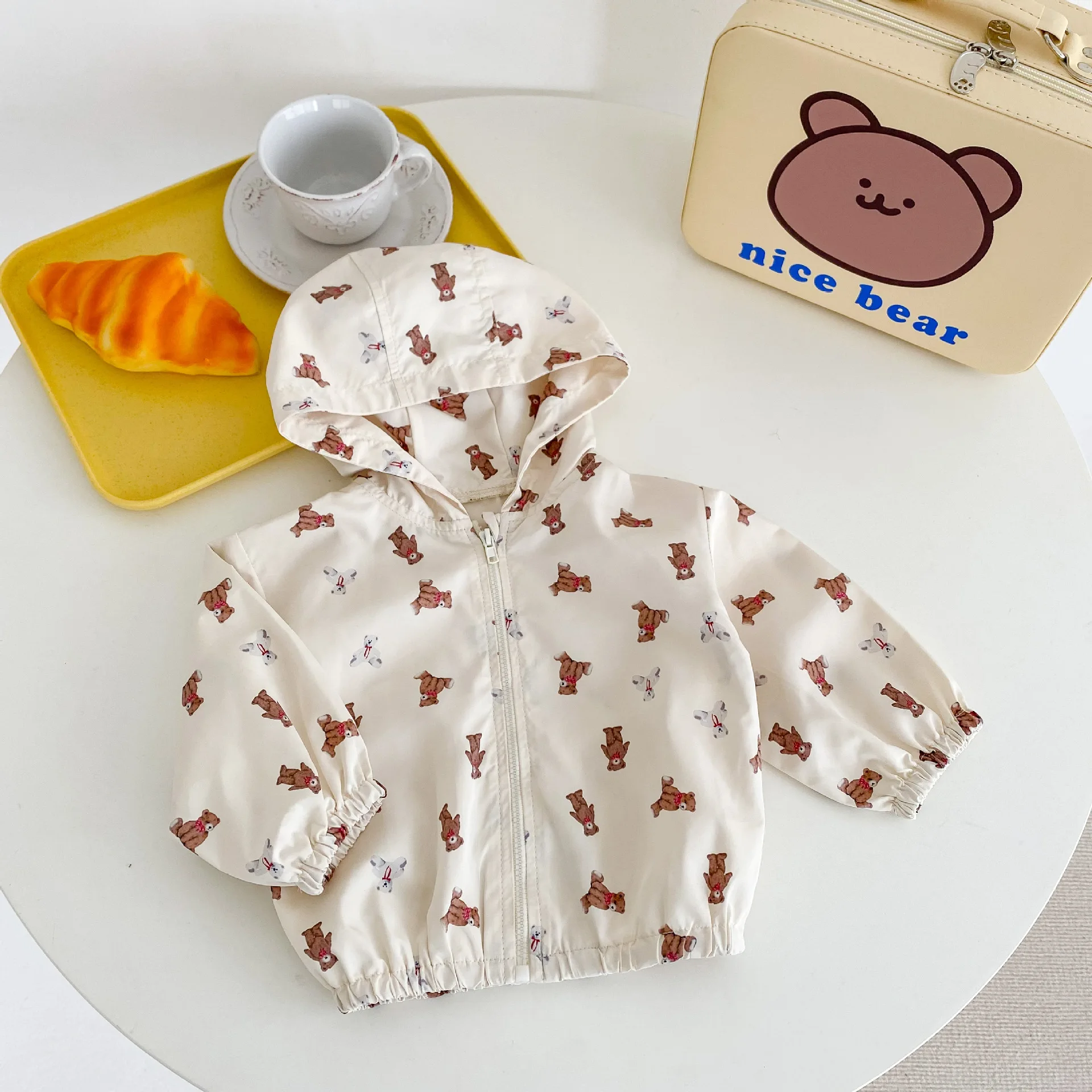 

New Unisex Kids Clothes Toddler Cartoon Bear Long Sleeve Coat Thin Baby Boy Sunscreen Zipper Hooded Jacket Casual Children Coats