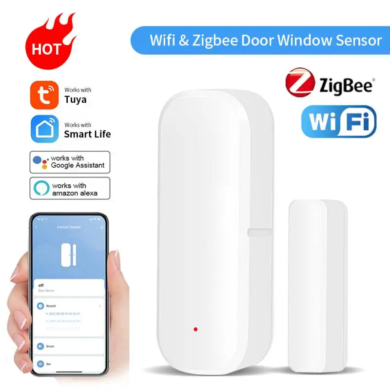 

Work With Google Home Alexa Independent Magnetic Smart Door Open/closed Detectors Tuya Wifi Wifi Security Protection App Control