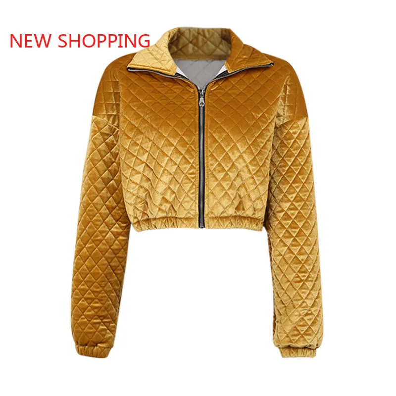 Fashion Bomber Jacket Plaid Warm Gold Black Parka Women Streetwear Cotton Zipper Winter Jackets Casual Chic Long Sleeve Parkas