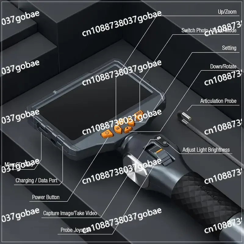 TESLONG TD500 3 9 мм шарнирный бороскоп с линзой 1080P 5-дюймовый IPS-экран двусторонний 360 °