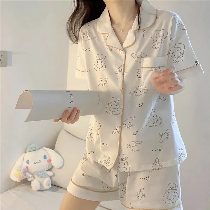 Japan Style  Print Pyjamas Women Clothing Sets Summer Plus Size Pajamas for Teen Girls Kawaii Pijamas Sleepwear