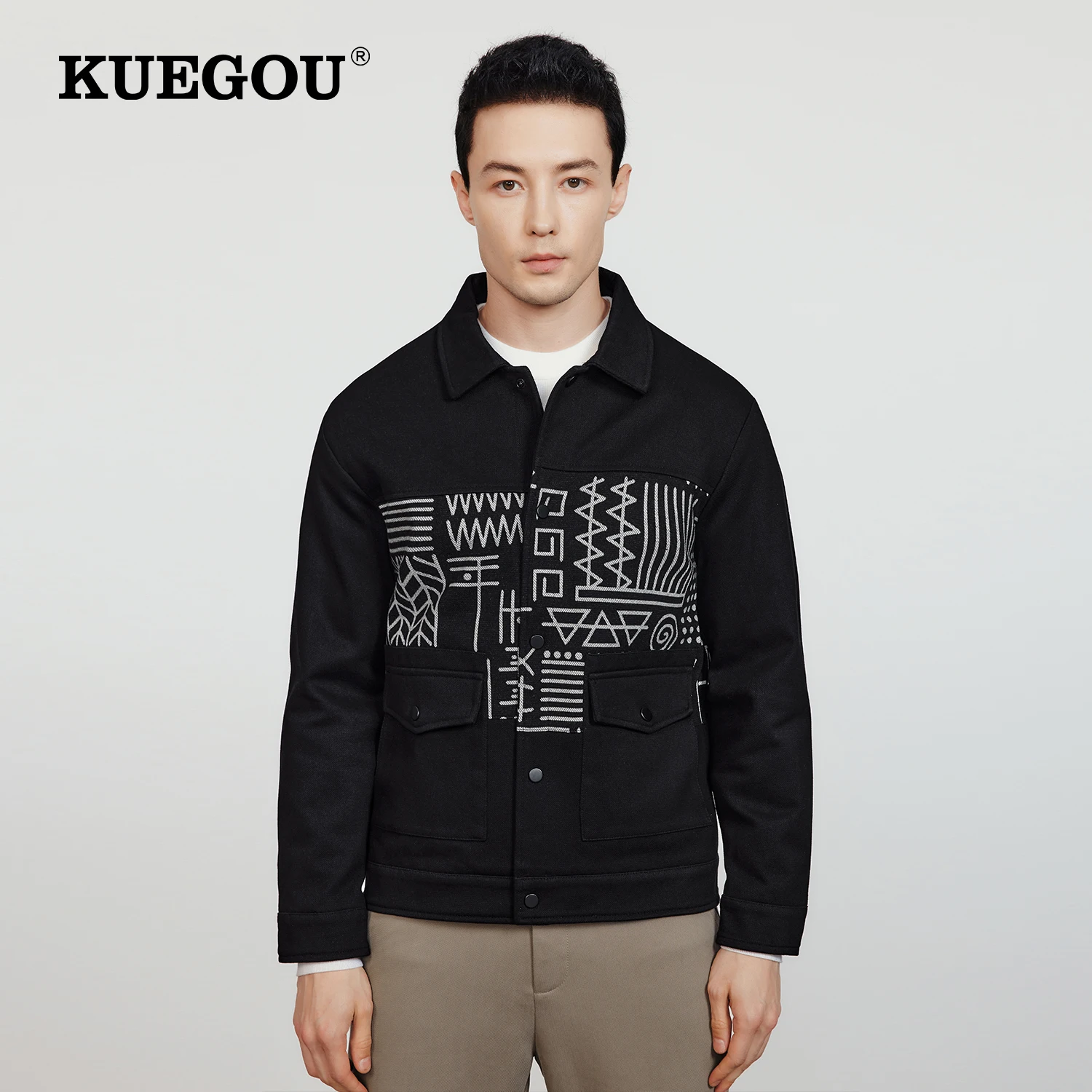 

Kuegou 2022 Autumn Black Casual Jacket Men And Coats for Outwear Japanese Streetwear Tactical Military Vintage Clothes 21025