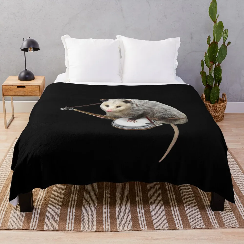 

Opossum Playing Banjo Throw Blanket comforter blanket dorm room essentials hairy sofas