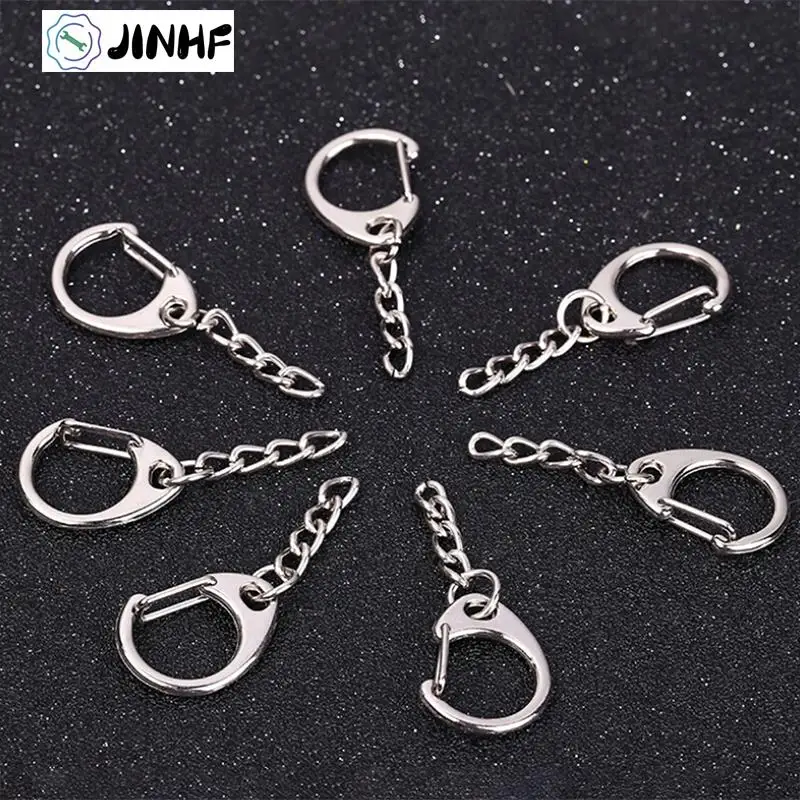 

10pcs DIY Polished Silver Keyring Keychain Split Ring Short Chain Key Rings Metal Swivel Clasp Hooks Auto Making Parts