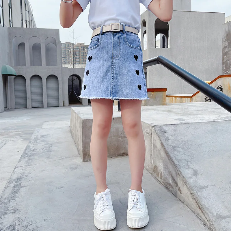 

Clothing Girls Embroidered Love Denim Children Short Skirt Package Hip Skirts Stretch Denims Dress Ladies одежда для подростков