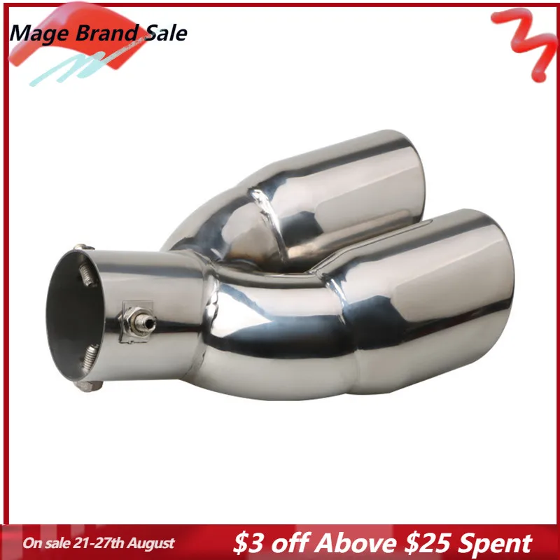 

63mm Car Auto Round Exhaust Muffler Tip Stainless Steel Exhause 1 to 2 Dual Pipe Trim Modified Car Rear Tail Throat Liner