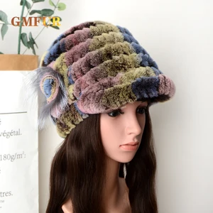 New Women Fur Hat Winter 100% Natural Soft Rex Rabbit Fur Beanies Hats  Ladies Luxury Outdoor Thick Warm Snow Caps Female