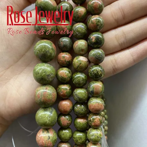 Бусины из натурального зеленого камень унакит, круглые бусины с отверстием россыпью, для самостоятельного изготовления ювелирных изделий для браслета, ожерелья 15 дюймов, 4, 6, 8, 10, 12 мм