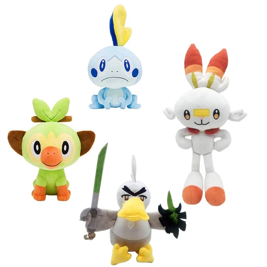 

28cm Pokemon Sword Shield Doll Gosanke Sobble Scorbunny Grookey Farfetch Cartoon Elf Figure Monkey Rabbit Plush Kid Stuffed Toy