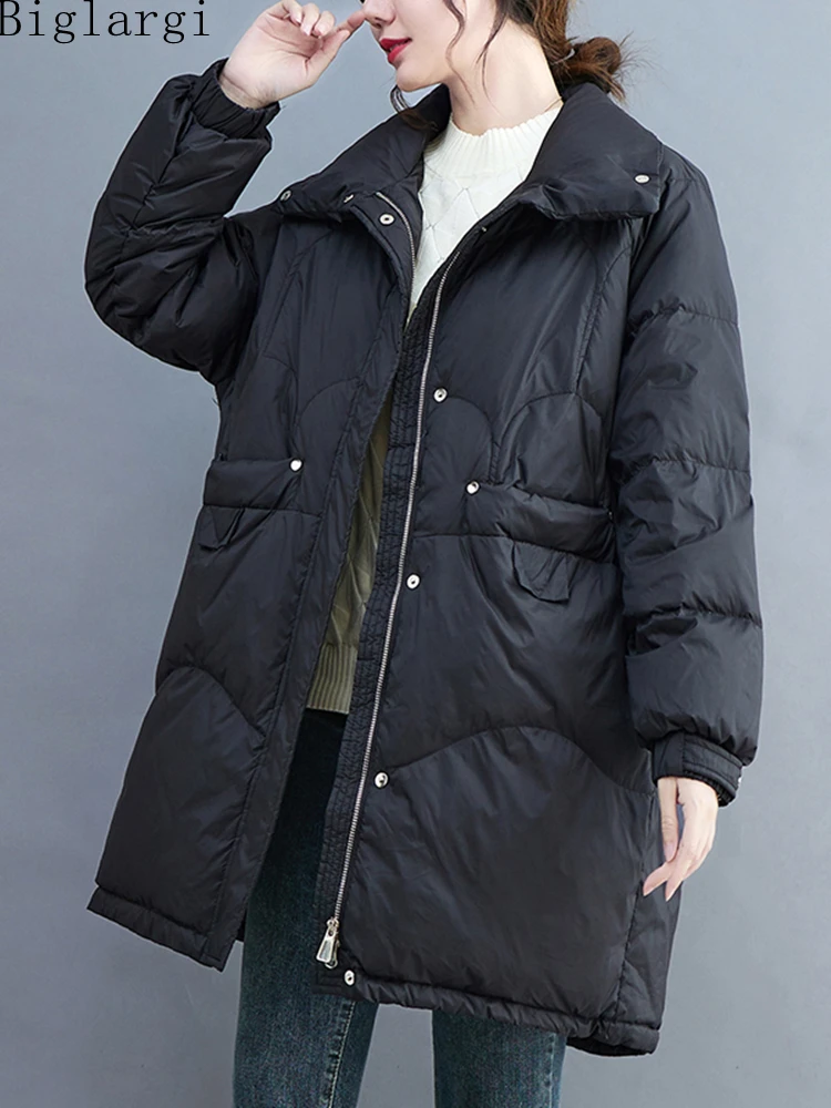 

Большой размер d, свободный Зимний толстый пуховик с высоким воротником, женское повседневное теплое пальто большого размера 2022, корейские ...