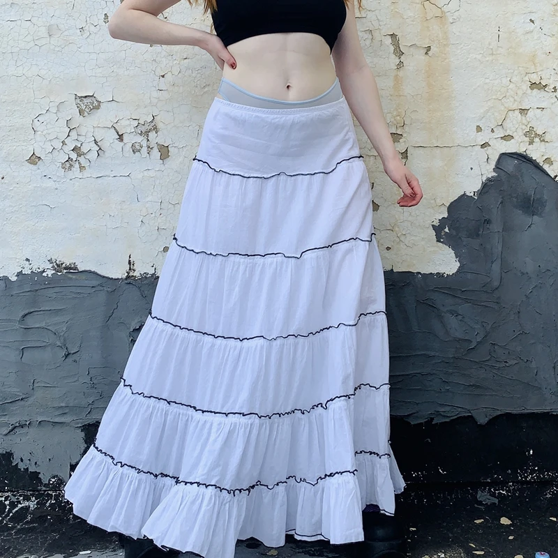 

Y2K Aesthetic Retro High-Waisted Skirt Women 90s Vintage Pleated Long Dress Korean Fashion Fairy Grunge Holiday Streetwear