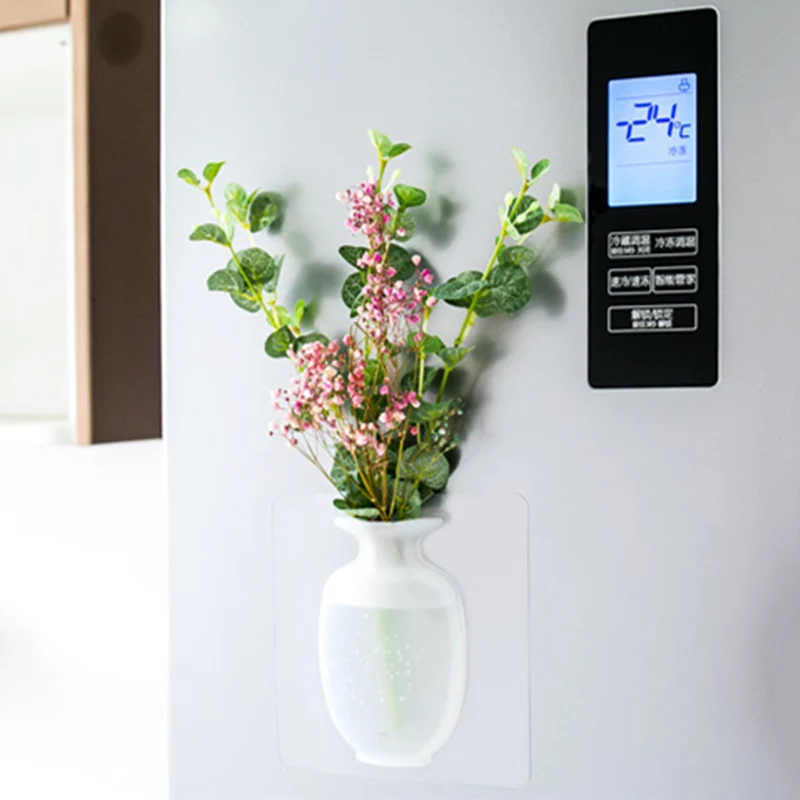 

Home Decor Flower Vase Indoor Drilling-Free Wall-Mounted Reusable Silicone Sticky Vase Sticky Wall Magic Plant Vases